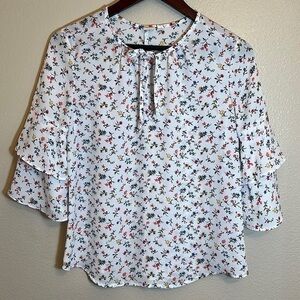𝅺Gap Floral Ruffle Sleeve Office Blouse